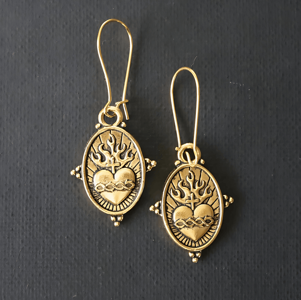 Christianartworkshop Vintage Style Sacred Heart Dangle Earrings: Faith & Devotion Jewelry - image 2