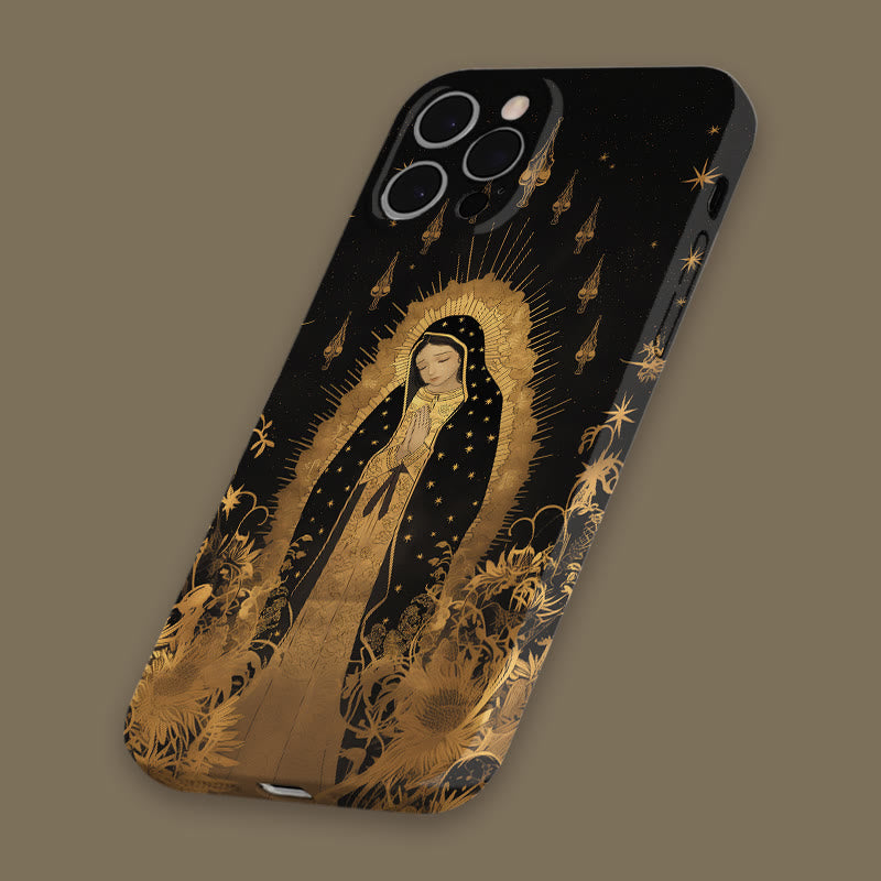 Christianartworkshop Our Lady of Guadalupe Golden & Black Floral Phone Case - image 4