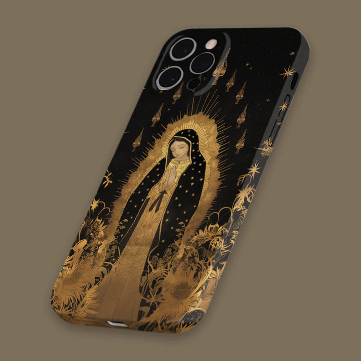 Christianartworkshop Our Lady of Guadalupe Golden & Black Floral Phone Case - image 4