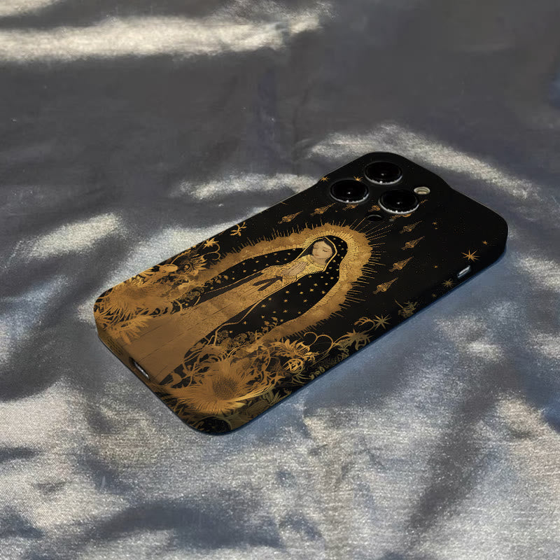 Christianartworkshop Our Lady of Guadalupe Golden & Black Floral Phone Case - image 2