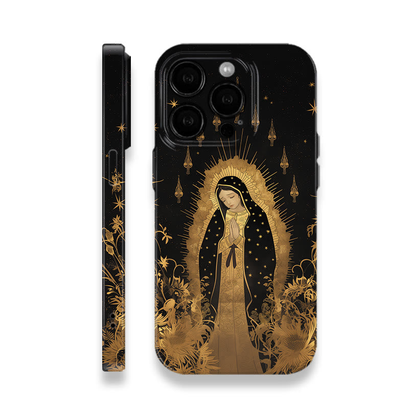 Christianartworkshop Our Lady of Guadalupe Golden & Black Floral Phone Case - iPhone 16Pro Max - image 1