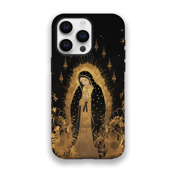 Christianartworkshop Our Lady of Guadalupe Golden & Black Floral Phone Case - image 6
