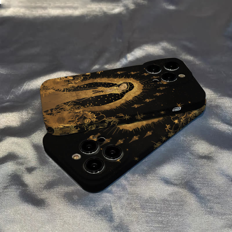 Christianartworkshop Our Lady of Guadalupe Golden & Black Floral Phone Case - image 3