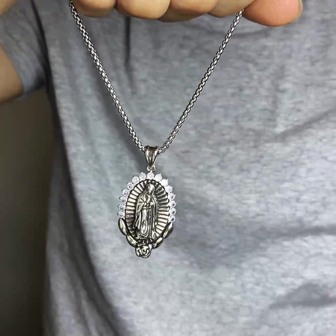 Christianartworkshop Our Lady Pendant Necklace: Sacred Halo and Rose Symbol - image 1