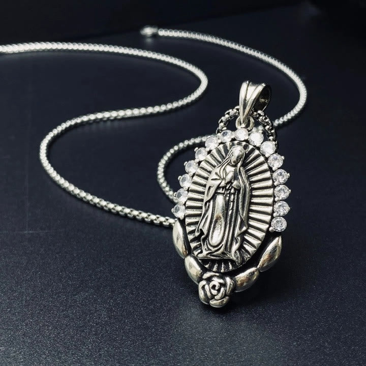 Christianartworkshop Our Lady Pendant Necklace: Sacred Halo and Rose Symbol - Our Lady - image 0