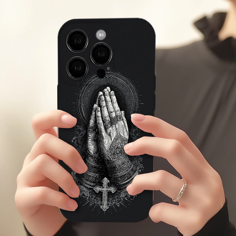 Christianartworkshop Faith in Praying Hands Phone Case: Elegant Monochrome Design - image 2