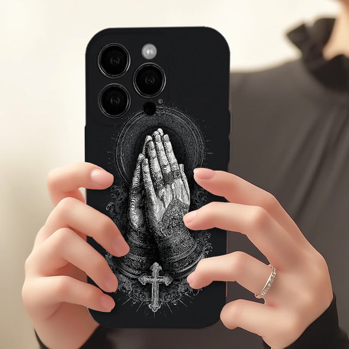 Christianartworkshop Faith in Praying Hands Phone Case: Elegant Monochrome Design - image 2