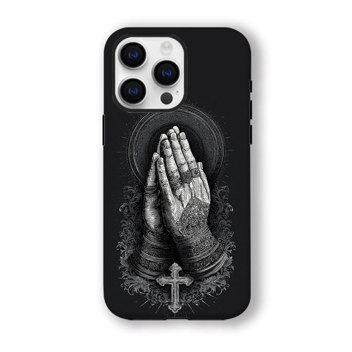 Christianartworkshop Faith in Praying Hands Phone Case: Elegant Monochrome Design - image 7