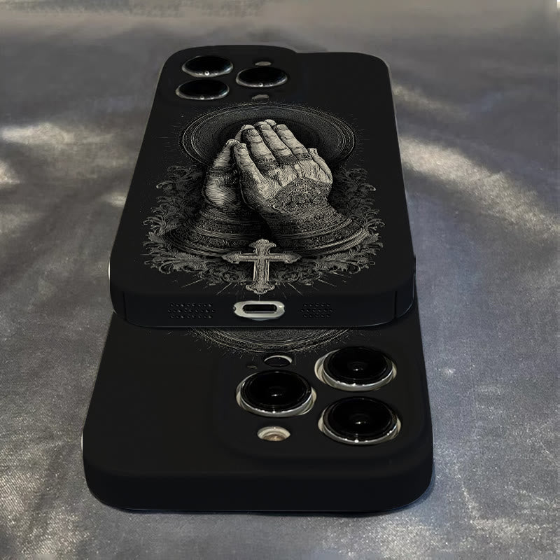 Christianartworkshop Faith in Praying Hands Phone Case: Elegant Monochrome Design - image 3