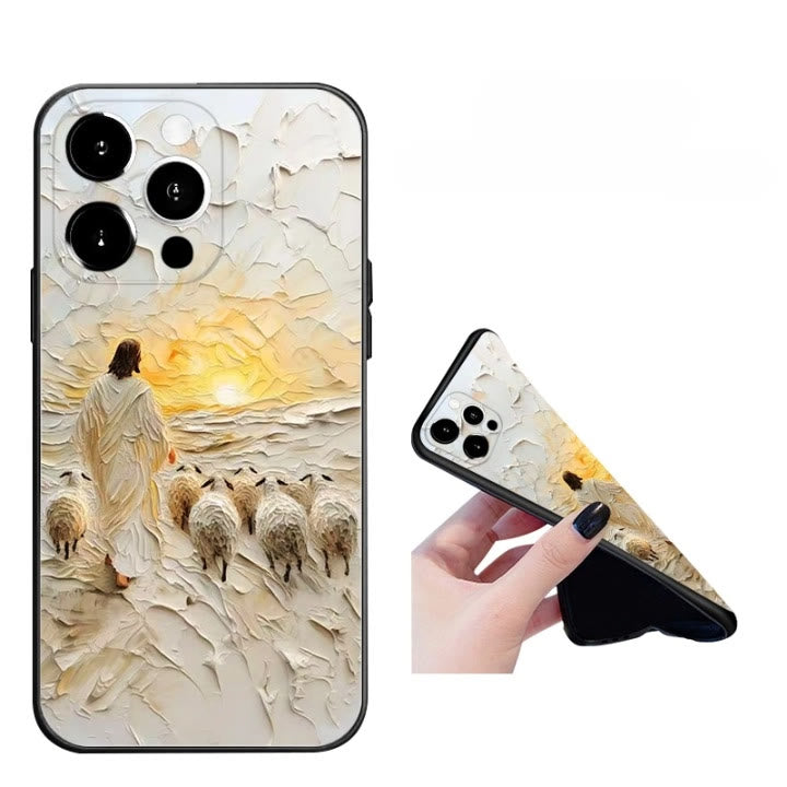 Christianartworkshop Jesus the Good Shepherd with Flock in Sunset Glow Phone Case - image 4