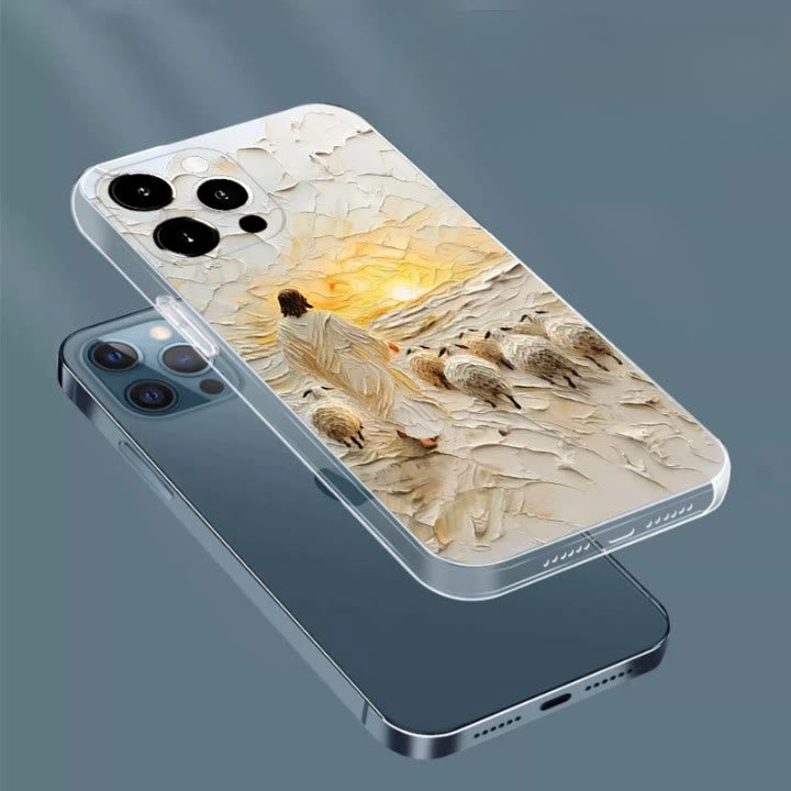 Christianartworkshop Jesus the Good Shepherd with Flock in Sunset Glow Phone Case - image 3