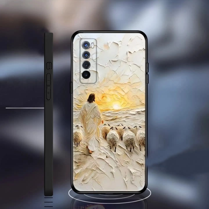 Christianartworkshop Jesus the Good Shepherd with Flock in Sunset Glow Phone Case - image 2