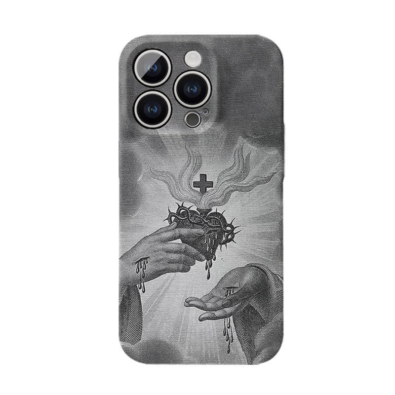 Christianartworkshop Monochrome Sacred Heart with Crown of Thorns Phone Case - iPhone 16Pro Max - image 1