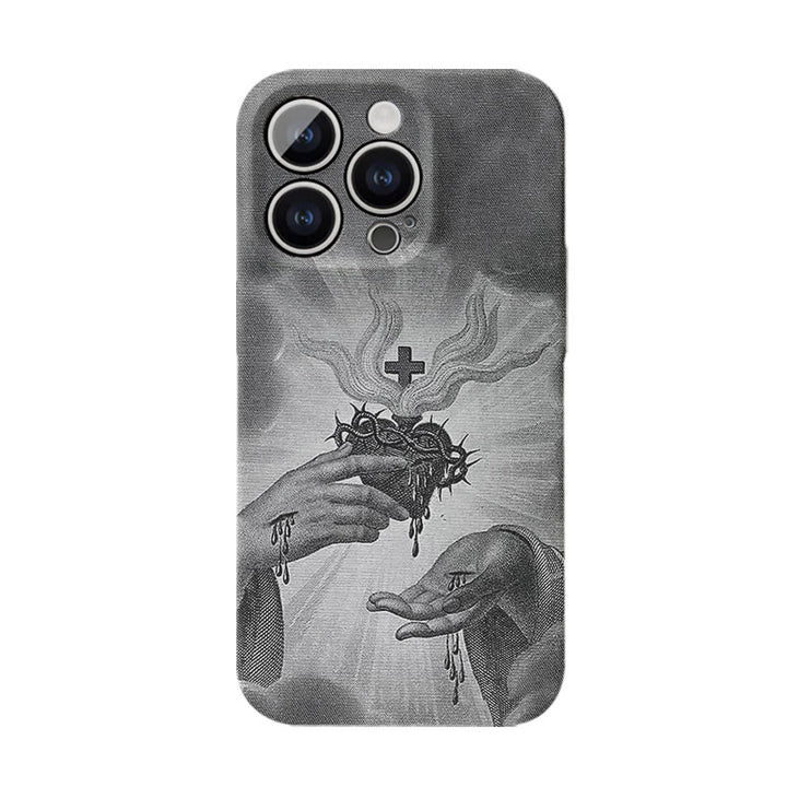 Christianartworkshop Monochrome Sacred Heart with Crown of Thorns Phone Case - iPhone 16Pro Max - image 1