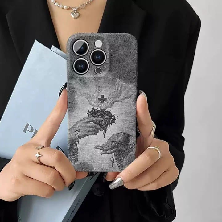 Christianartworkshop Monochrome Sacred Heart with Crown of Thorns Phone Case - image 2