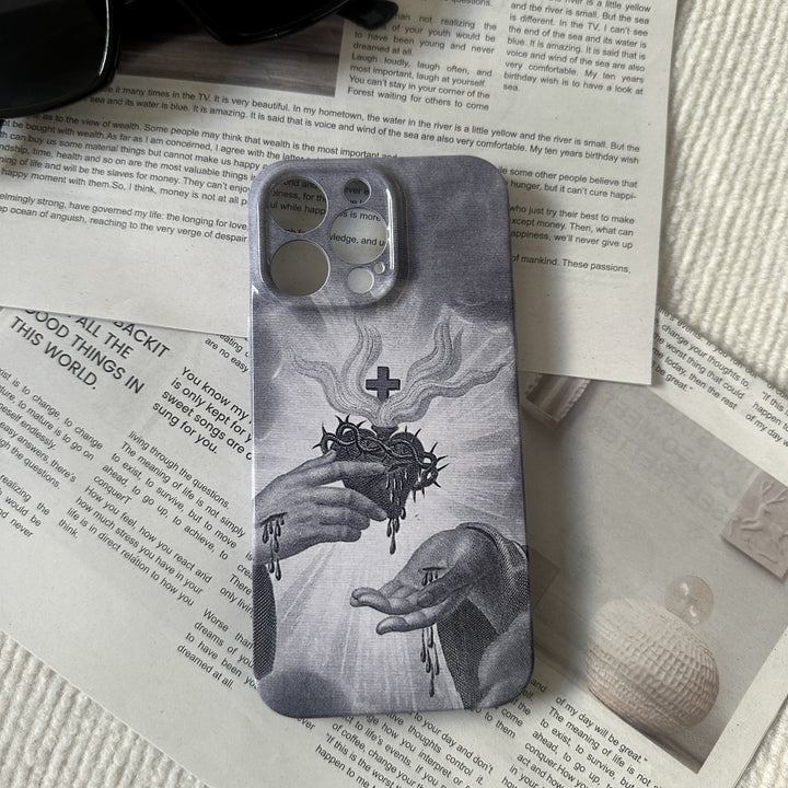 Christianartworkshop Monochrome Sacred Heart with Crown of Thorns Phone Case - image 4