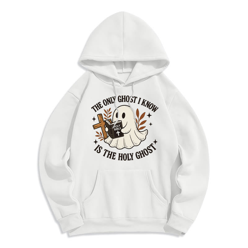 Christianartworkshop Ghost-Free Except the Holy One Fleece Lined Polyester Hoodie - White - 2XL - image 2