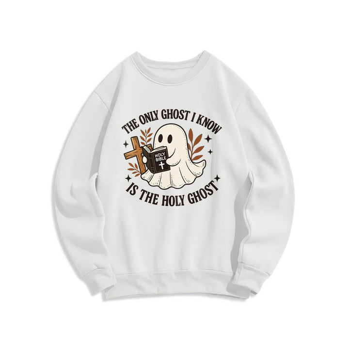 Christianartworkshop Ghost-Free Except the Holy One Fleece Lined Polyester Sweatshirt - White - 2XL - image 0