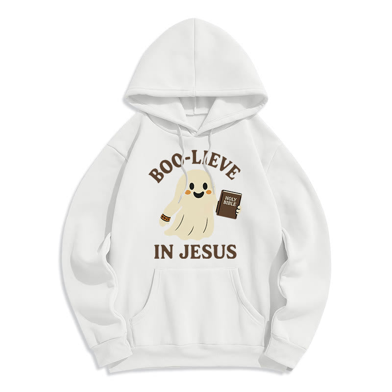 Christianartworkshop Boo-Lieve in Jesus Faith Over Fear Fleece Lined Polyester Hoodie - White - 2XL - image 6