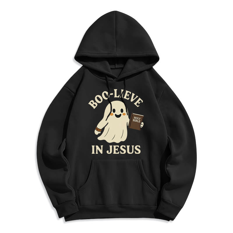Christianartworkshop Boo-Lieve in Jesus Faith Over Fear Fleece Lined Polyester Hoodie - Black - 2XL - image 4