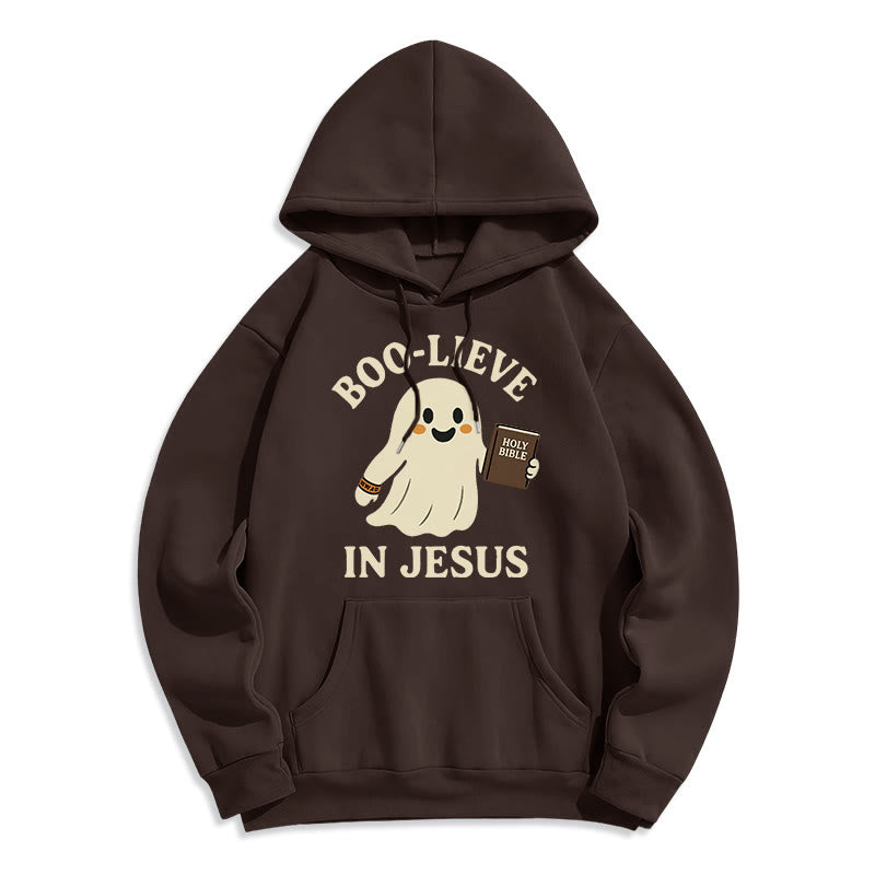 Christianartworkshop Boo-Lieve in Jesus Faith Over Fear Fleece Lined Polyester Hoodie - Brown - 2XL - image 0