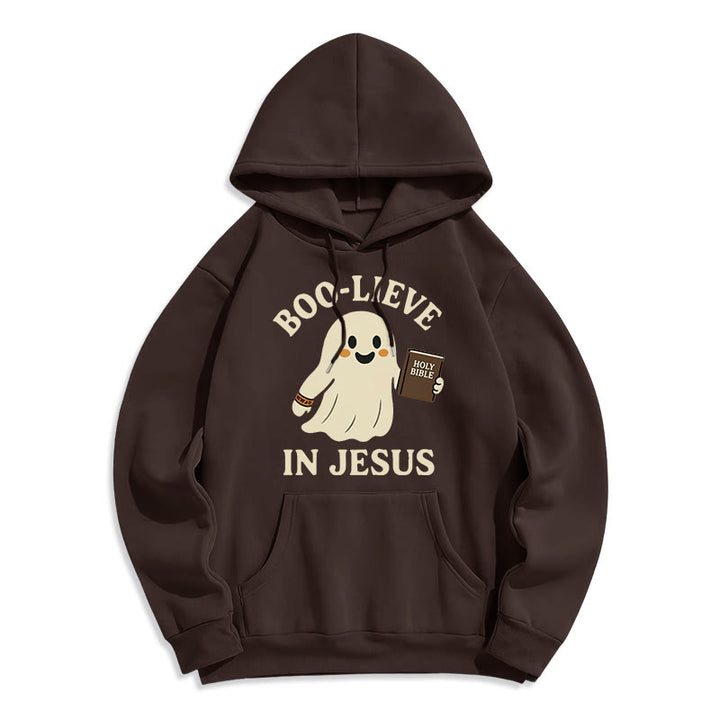 Christianartworkshop Boo-Lieve in Jesus Faith Over Fear Fleece Lined Polyester Hoodie - Brown - 2XL - image 0