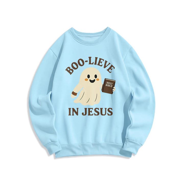 Christianartworkshop Boo-Lieve in Jesus Faith Over Fear Fleece Lined Polyester Sweatshirt - Blue - 2XL - image 3