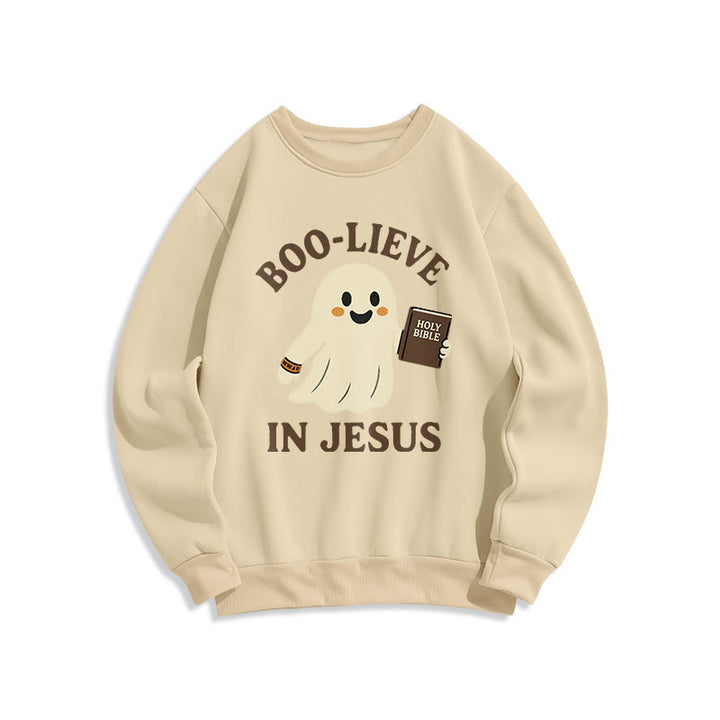 Christianartworkshop Boo-Lieve in Jesus Faith Over Fear Fleece Lined Polyester Sweatshirt - Beige - 2XL - image 4