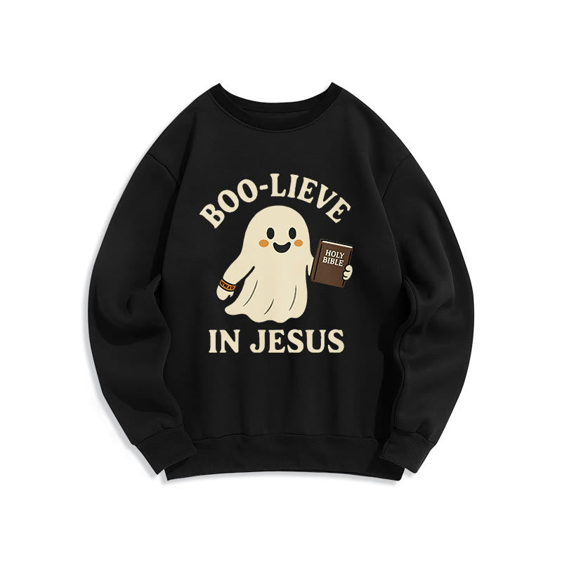 Christianartworkshop Boo-Lieve in Jesus Faith Over Fear Fleece Lined Polyester Sweatshirt - Black - 2XL - image 6