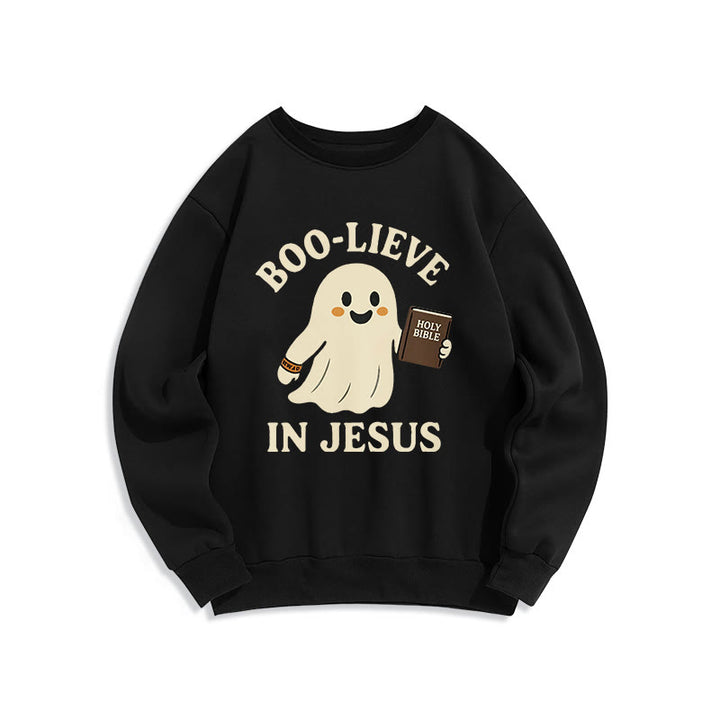 Christianartworkshop Boo-Lieve in Jesus Faith Over Fear Fleece Lined Polyester Sweatshirt - Black - 2XL - image 6