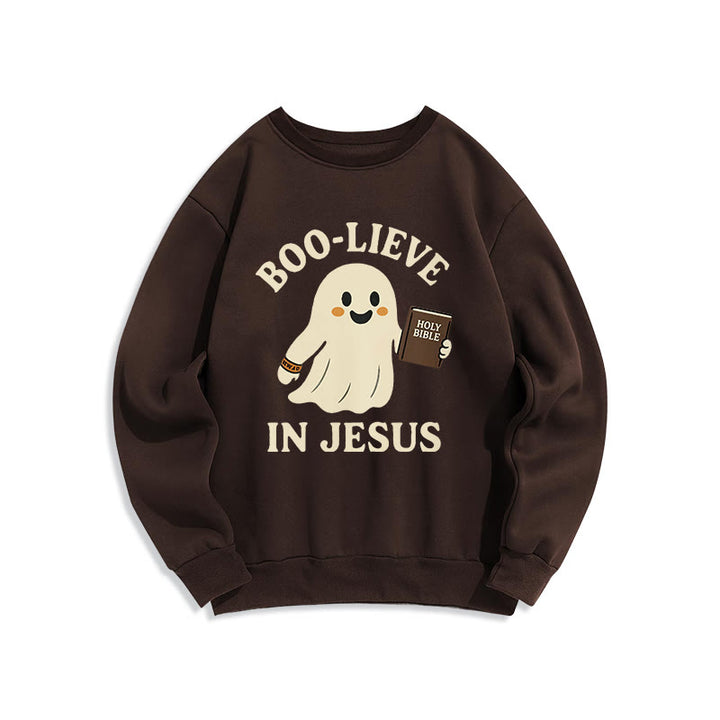 Christianartworkshop Boo-Lieve in Jesus Faith Over Fear Fleece Lined Polyester Sweatshirt - Brown - 2XL - image 0