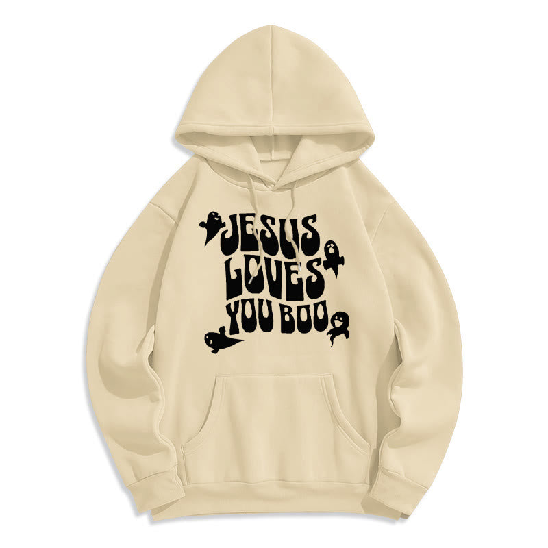 Christianartworkshop Jesus Loves You Boo Fleece Lined Polyester Hoodie - Beige - 2XL - image 5