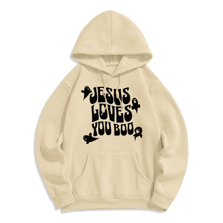 Christianartworkshop Jesus Loves You Boo Fleece Lined Polyester Hoodie - Beige - 2XL - image 5