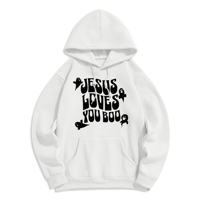 Christianartworkshop Jesus Loves You Boo Fleece Lined Polyester Hoodie - White - 2XL - image 7
