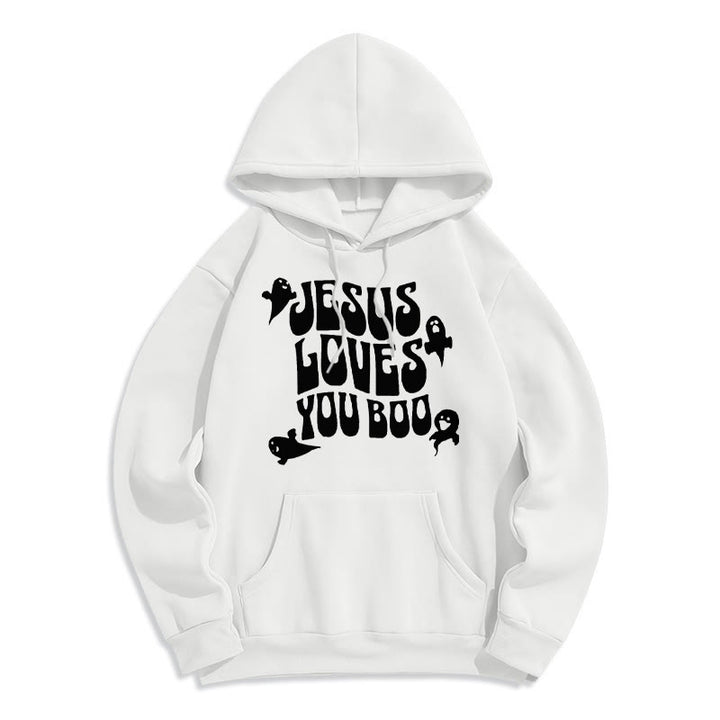Christianartworkshop Jesus Loves You Boo Fleece Lined Polyester Hoodie - White - 2XL - image 7