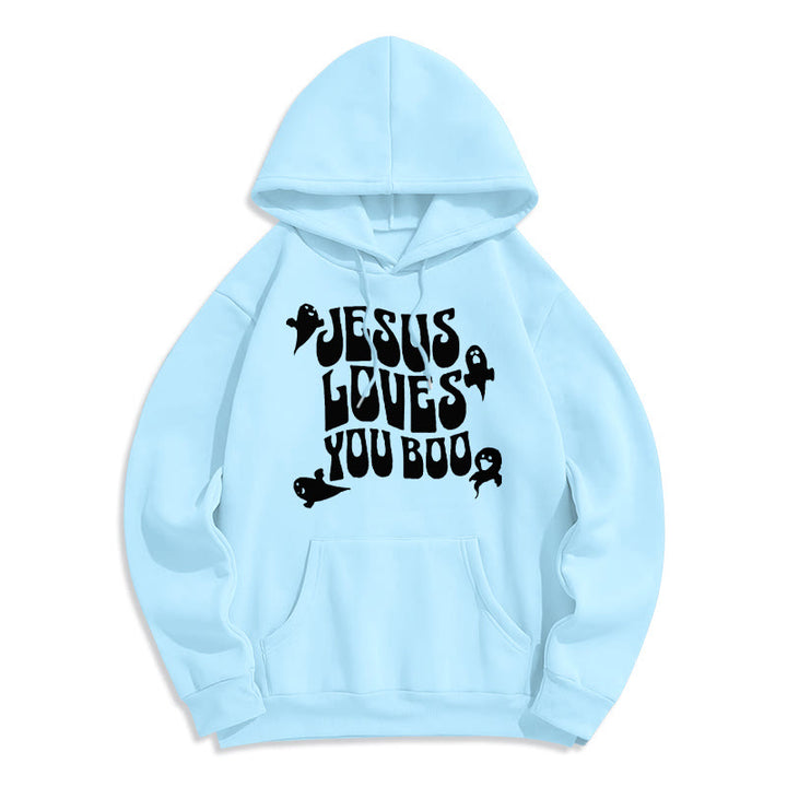 Christianartworkshop Jesus Loves You Boo Fleece Lined Polyester Hoodie - Blue - 2XL - image 6