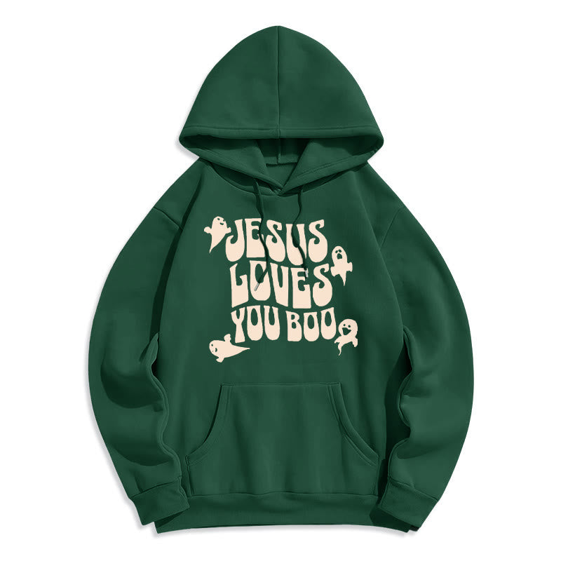 Christianartworkshop Jesus Loves You Boo Fleece Lined Polyester Hoodie - Green - 2XL - image 4