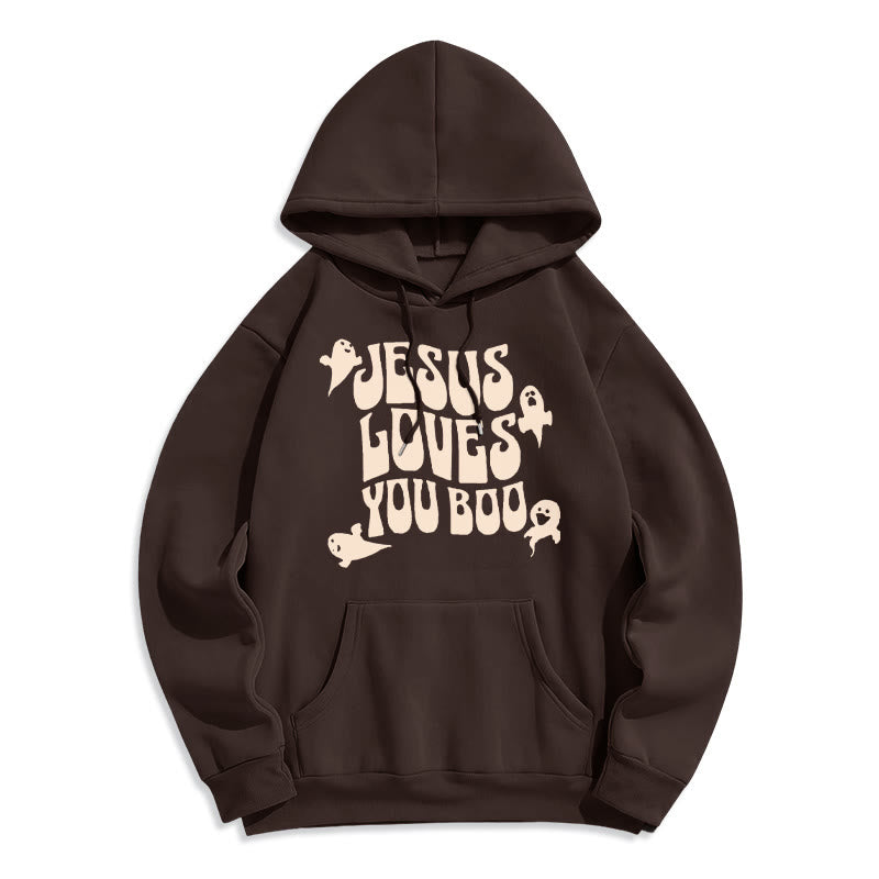 Christianartworkshop Jesus Loves You Boo Fleece Lined Polyester Hoodie - Brown - 2XL - image 2