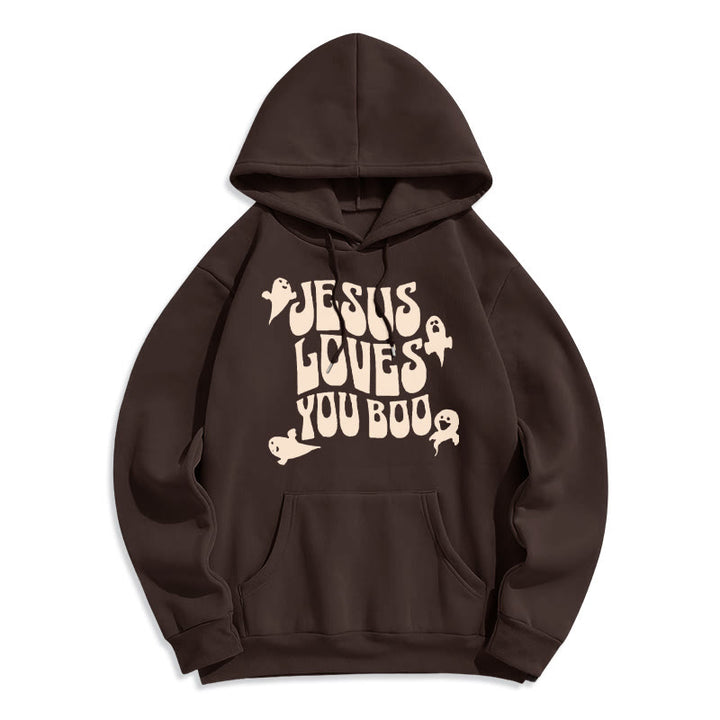 Christianartworkshop Jesus Loves You Boo Fleece Lined Polyester Hoodie - Brown - 2XL - image 2