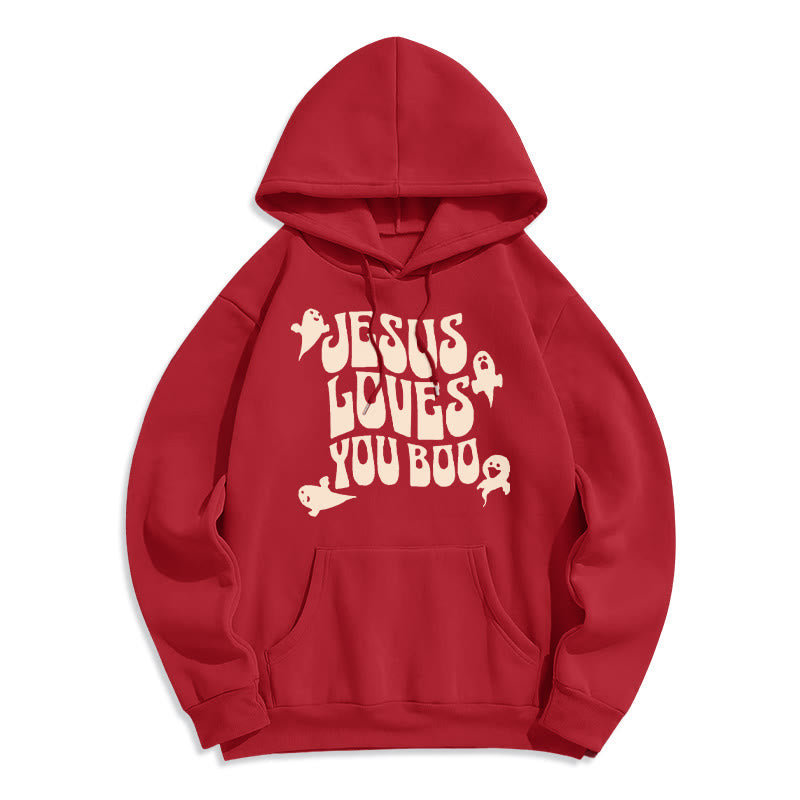 Christianartworkshop Jesus Loves You Boo Fleece Lined Polyester Hoodie - Red - 2XL - image 3