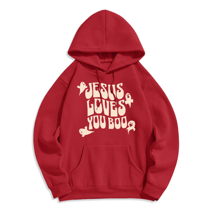 Christianartworkshop Jesus Loves You Boo Fleece Lined Polyester Hoodie - Red - 2XL - image 3