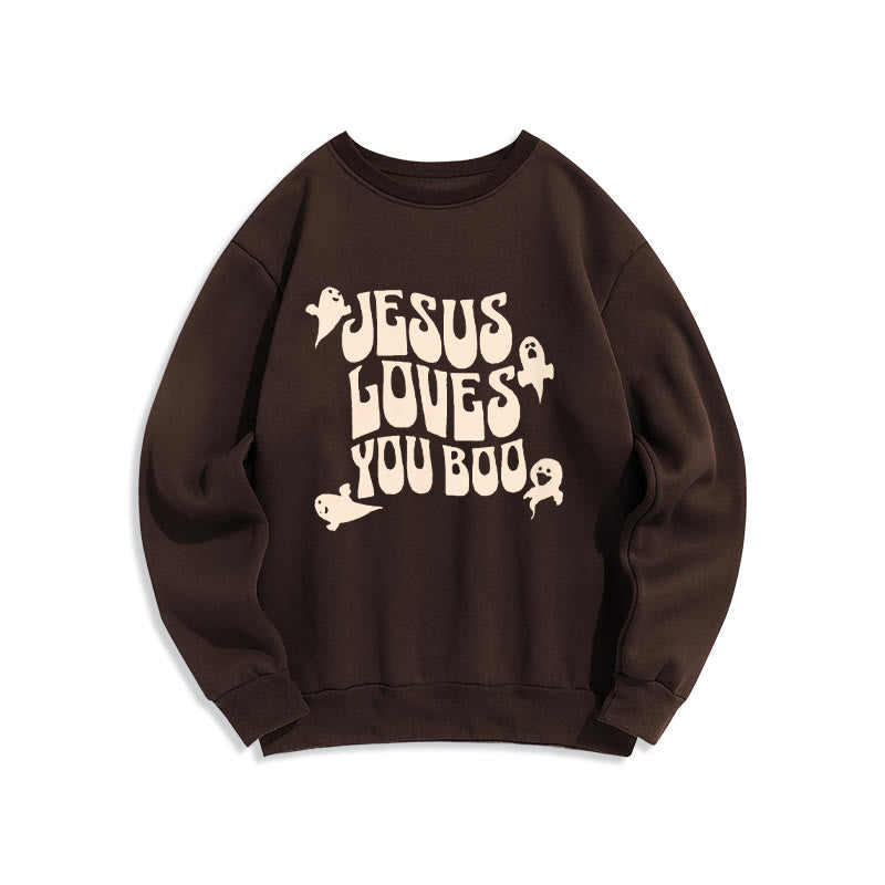 Christianartworkshop Jesus Loves You Boo Fleece Lined Polyester Sweatshirt - Brown - 2XL - image 6