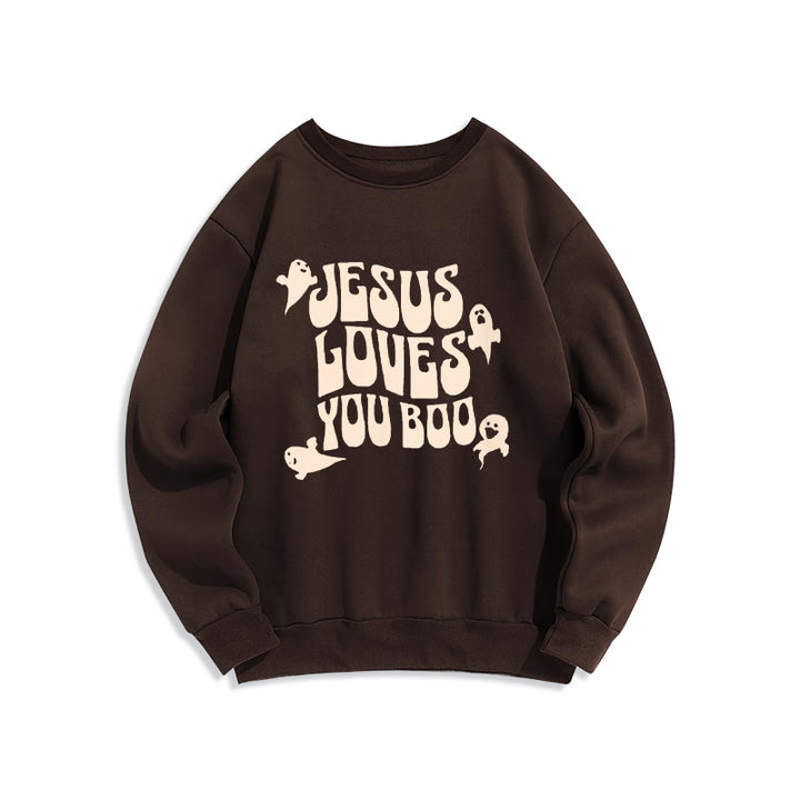 Christianartworkshop Jesus Loves You Boo Fleece Lined Polyester Sweatshirt - Brown - 2XL - image 6