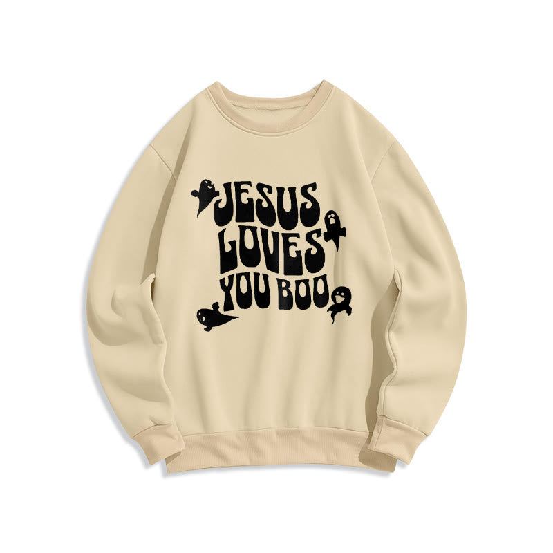 Christianartworkshop Jesus Loves You Boo Fleece Lined Polyester Sweatshirt - Beige - 2XL - image 4