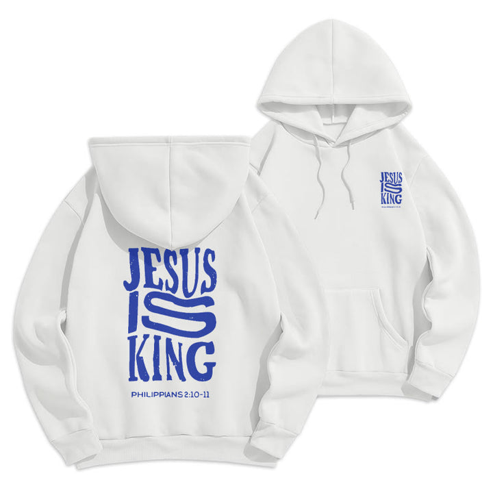 Christianartworkshop Bold Street Style Jesus Is King Bold Fleece Lined Polyester Hoodie - White - 2XL - image 2