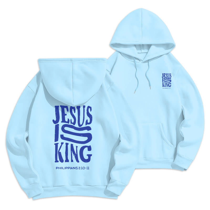 Christianartworkshop Bold Street Style Jesus Is King Bold Fleece Lined Polyester Hoodie - Blue - 2XL - image 1