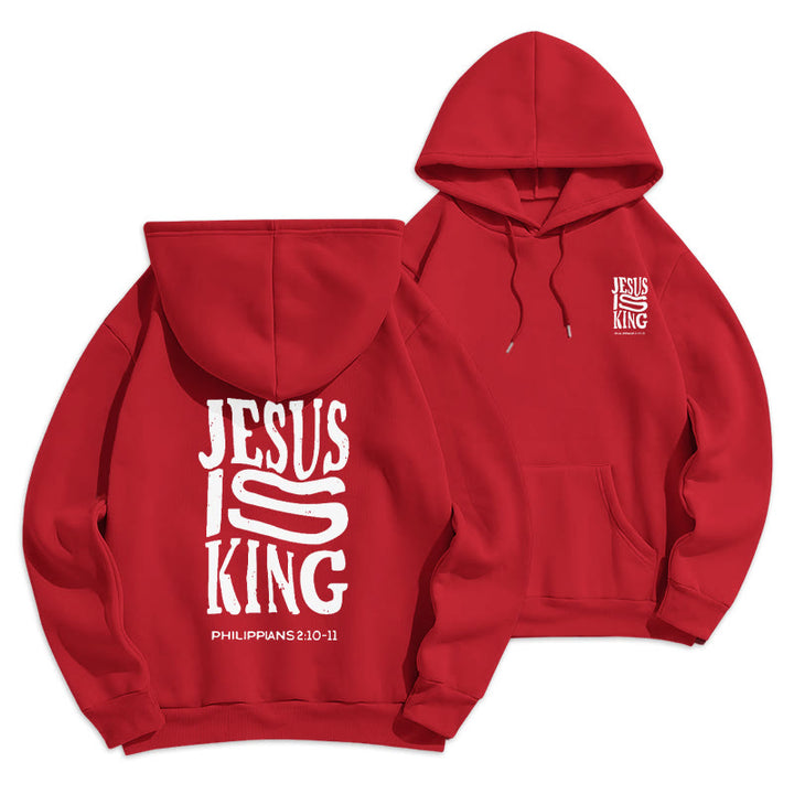 Christianartworkshop Bold Street Style Jesus Is King Bold Fleece Lined Polyester Hoodie - Red - 2XL - image 5