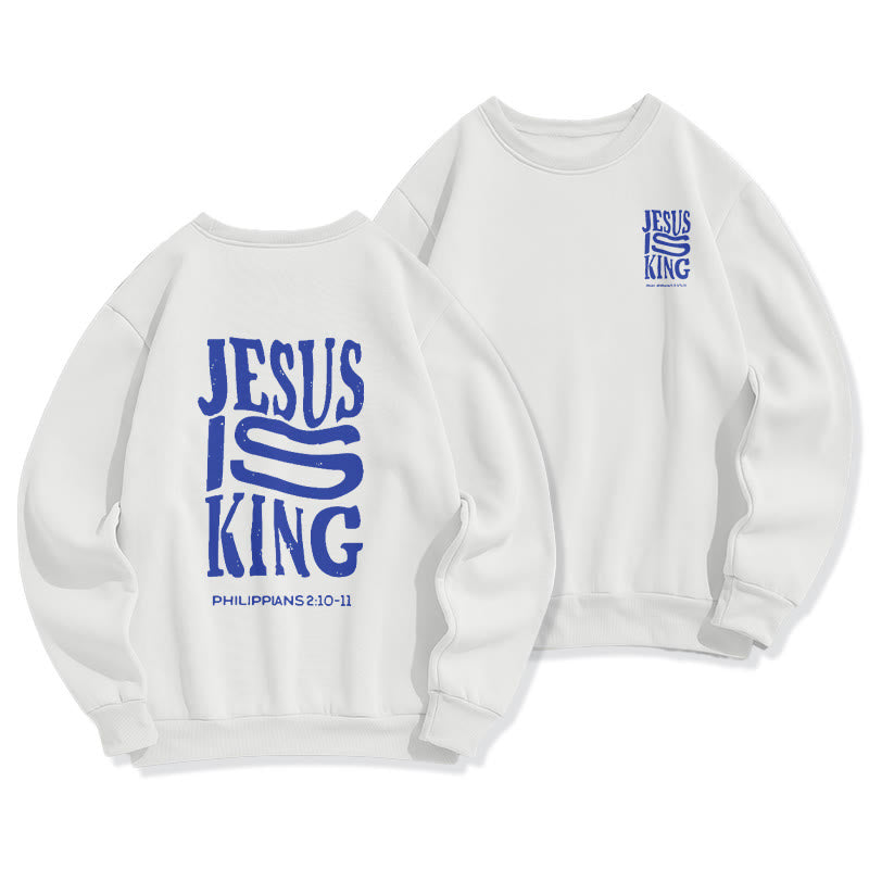 Christianartworkshop Bold Street Style Jesus Is King Bold Fleece Lined Polyester Sweatshirt - White - 2XL - image 3
