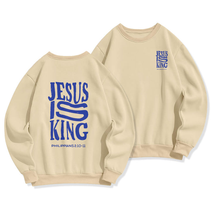 Christianartworkshop Bold Street Style Jesus Is King Bold Fleece Lined Polyester Sweatshirt - Beige - 2XL - image 0