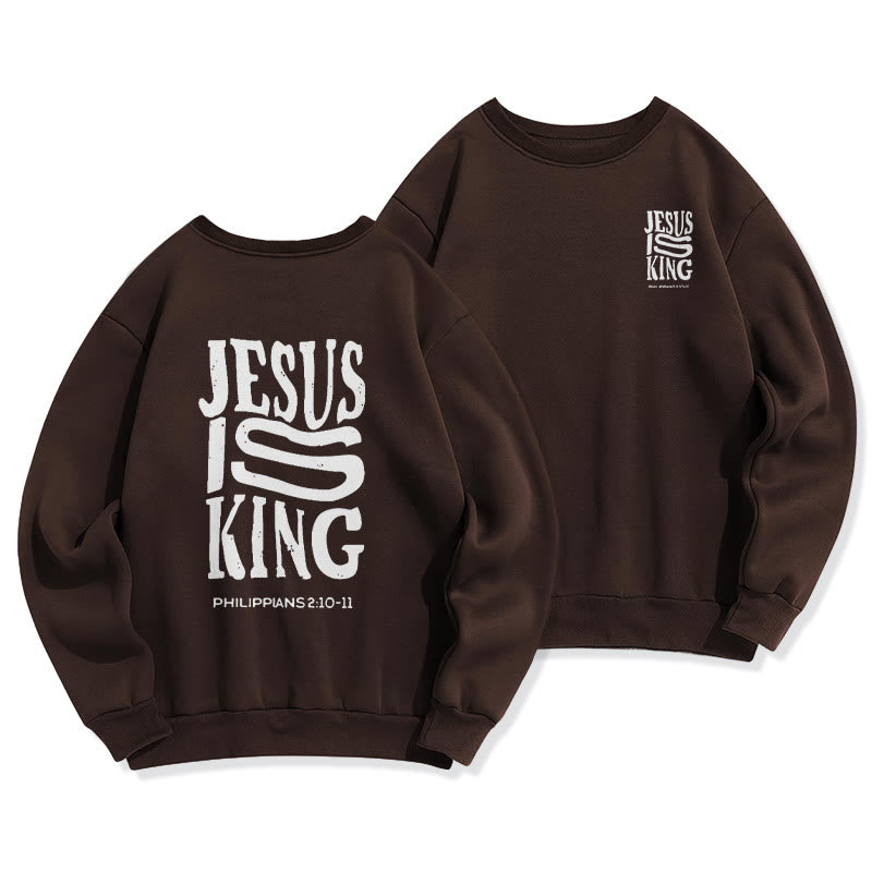 Christianartworkshop Bold Street Style Jesus Is King Bold Fleece Lined Polyester Sweatshirt - Brown - 2XL - image 6
